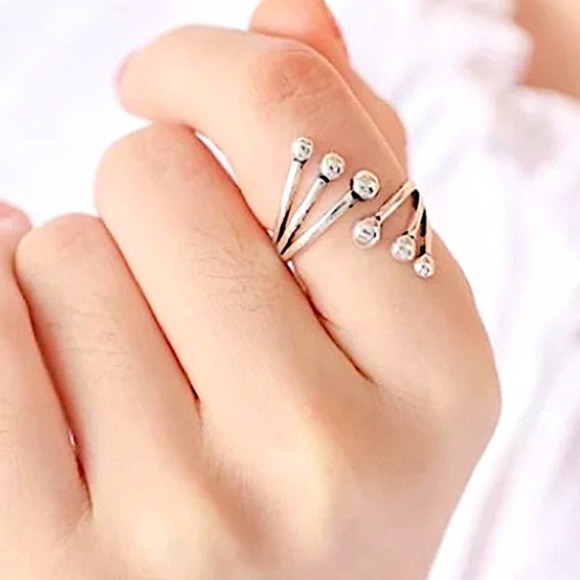 Sterling Silver Ball Beaded Bangle Bracelet Matching Ring Set - Picture 11 of 12